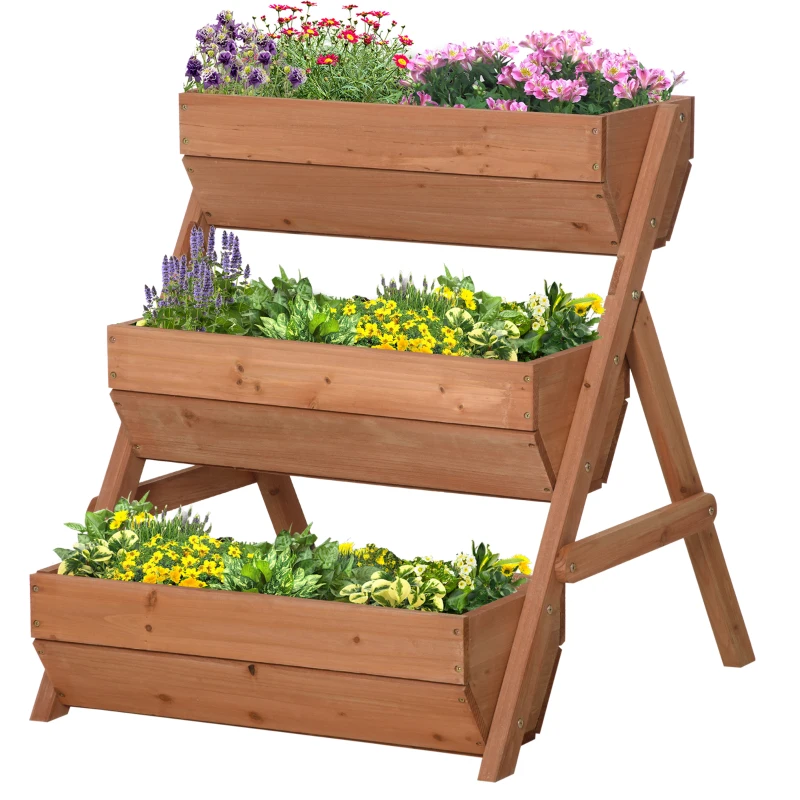 Outsunny 3 Tier Elevated Planter Box, Vertical Wooden Raised Garden Bed for Flowers, Vegetables, Herbs, 26" x 30" x 30", Brown