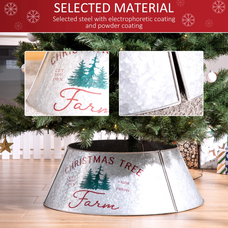 HOMCOM Christmas Tree Collar, Steel Tree Ring Skirt, Home Xmas Decoration for Christmas Tree, 26" x 26" x 9", Silver