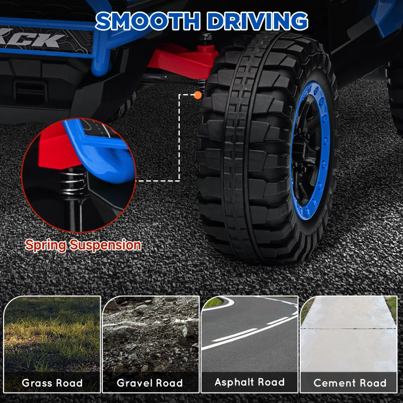 Qaba 2 Seater 24V 7AH Ride on Truck, Electric Car for Kids w/ Spring Suspension, Remote Lights, Horn, Music, Blue