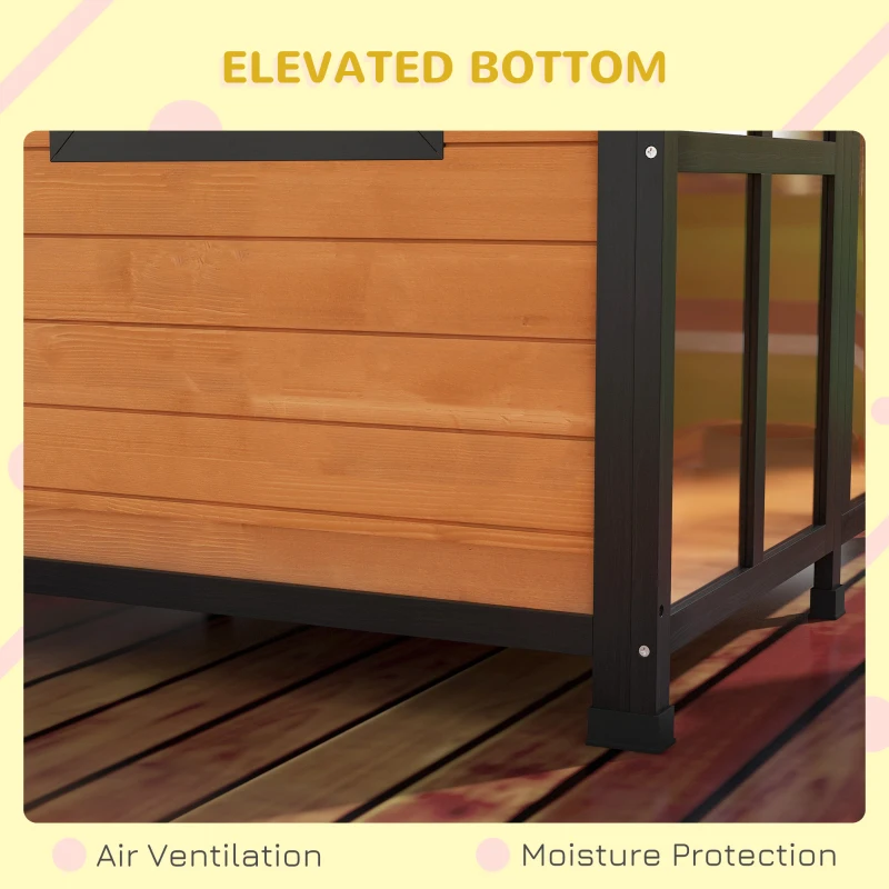 PawHut Cabin-Style Wooden Dog House for Large Dogs with Openable Roof & Giant Window, Yellow