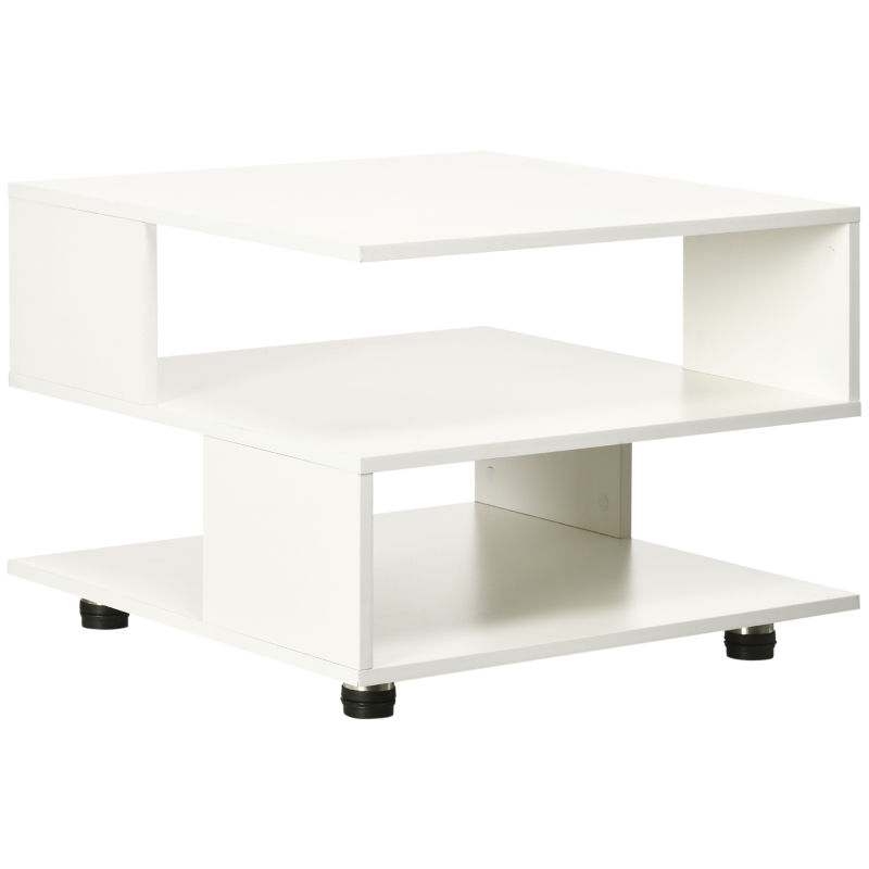 HOMCOM Modern Side Table with Storage Shelves, Square End Table for Bedroom, Living Room, Small Space, Night Stand with Adjustable Feet, White