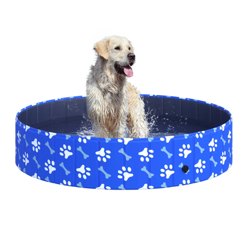 PawHut Foldable Pet Swimming Pool, Portable Dog Bathing Tub, 12" x 55" Plastic Large Dog Pool for Outdoor Dogs and Cats, Blue
