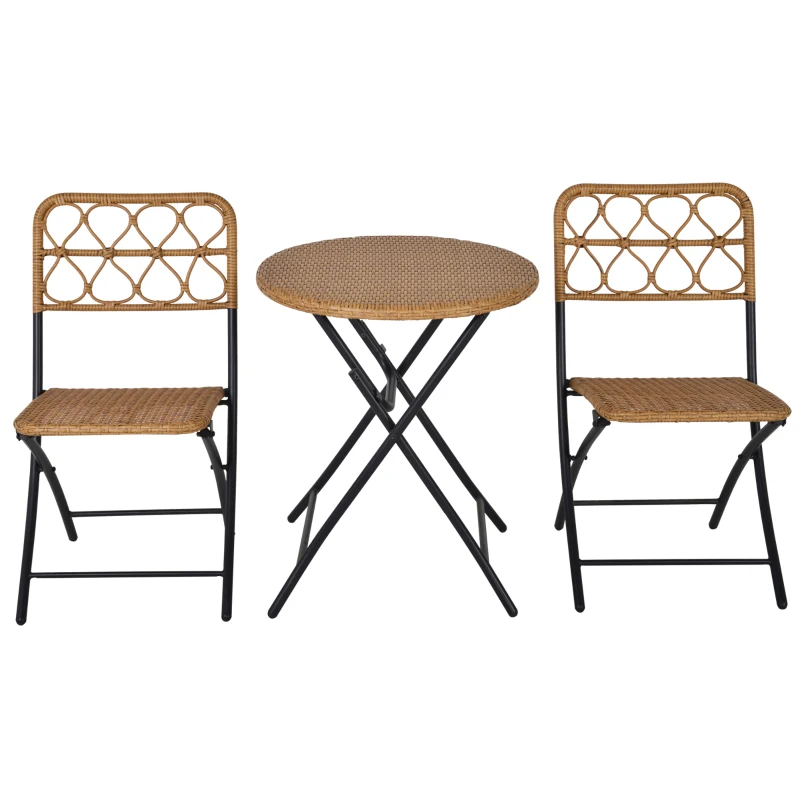 Outsunny 3PC Rattan Wicker Bistro Set w/ Folding Design, Hand Woven Rattan Table and Chairs for Outdoor, Natural