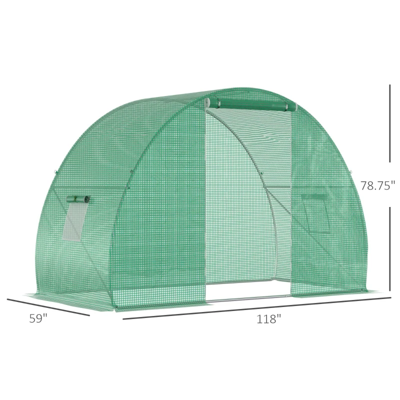 Outsunny 5'x10'x7' Tunnel Greenhouse Outdoor Walk-In Hot House with Roll-up Windows and Zippered Door, Steel Frame, PE Cover, Green