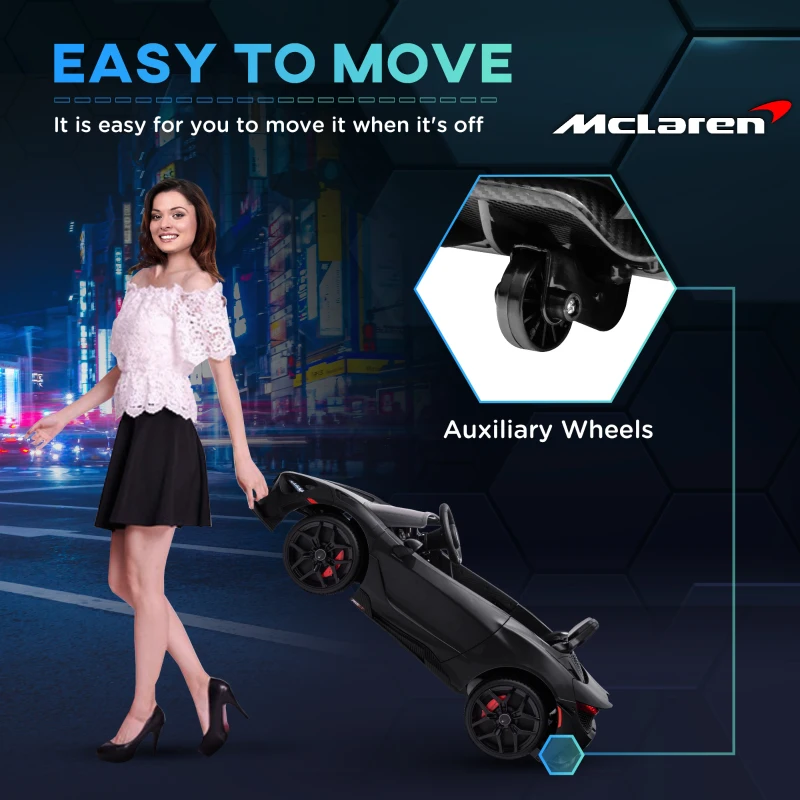 Qaba McLaren 765LT Licensed 12V Kids Electric Car w/ Scissor Doors, Transport Wheels, Remote, Slow Start, Music Horn Black