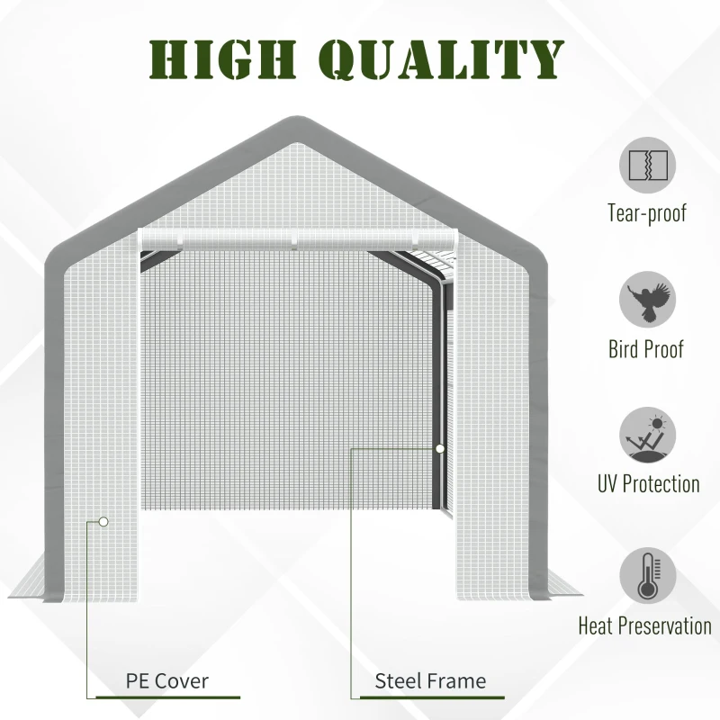 Outsunny 20' x 10' x 9' Walk-in Greenhouse with Roll Up Doors & 6 Windows Plant Growth Warm House Outdoor, PE Cover, White