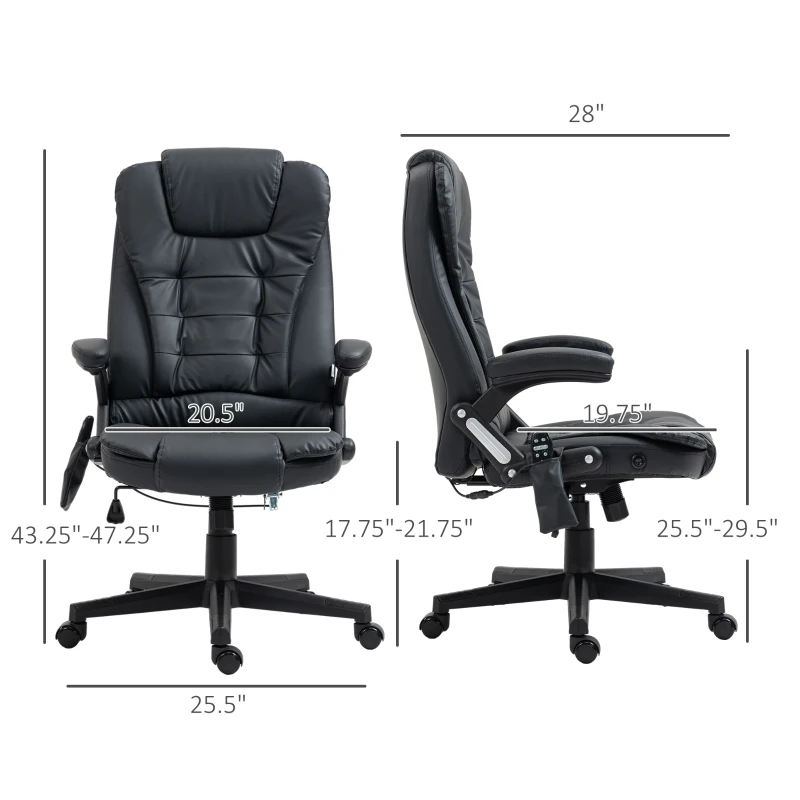 HOMCOM Massage Office Chair, Heated Reclining Computer Chair with 6 Vibration Points, Armrest and Remote, Black