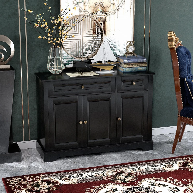 HOMCOM Sideboard Buffet Cabinet, Modern Accent Cabinet with 2 Drawers and Adjustable Shelves, Entryway Cabinet, Black