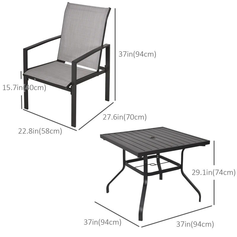 Outsunny 5pc Patio Garden Table Set Outdoor Furniture Dining Set w/ Metal Slat Finish and 1.75" Umbrella Hole for Backyard Porch, Grey