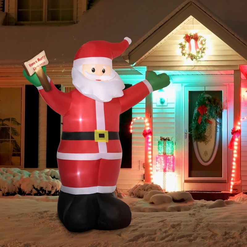 Outsunny 8ft Inflatable Christmas Santa Claus Holds Light Sign of Blessings, Blow-Up Outdoor LED Yard Display for Lawn Garden Party