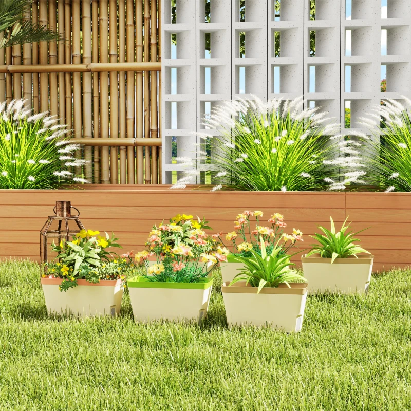 Outsunny 6 Pack Self Watering Flower Pots, 10.5 Inch Planter Box with Water Level Indicator for Vegetables, Succulents Plants