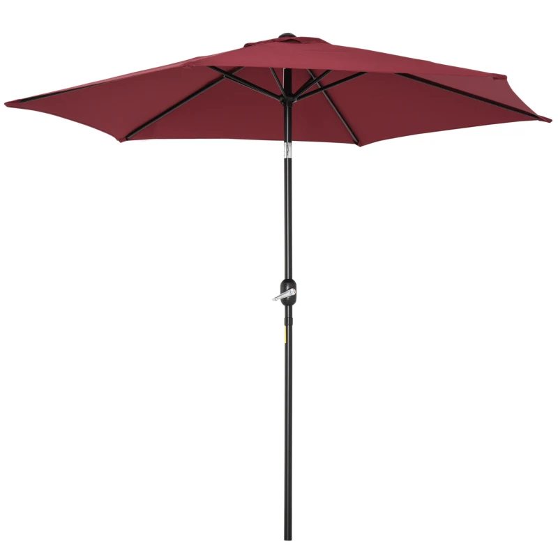 Outsunny 9' Round Aluminum Patio Umbrella 6 Ribs Market Sunshade Tilt Canopy w/ Crank Handle Garden Parasol Wine Red