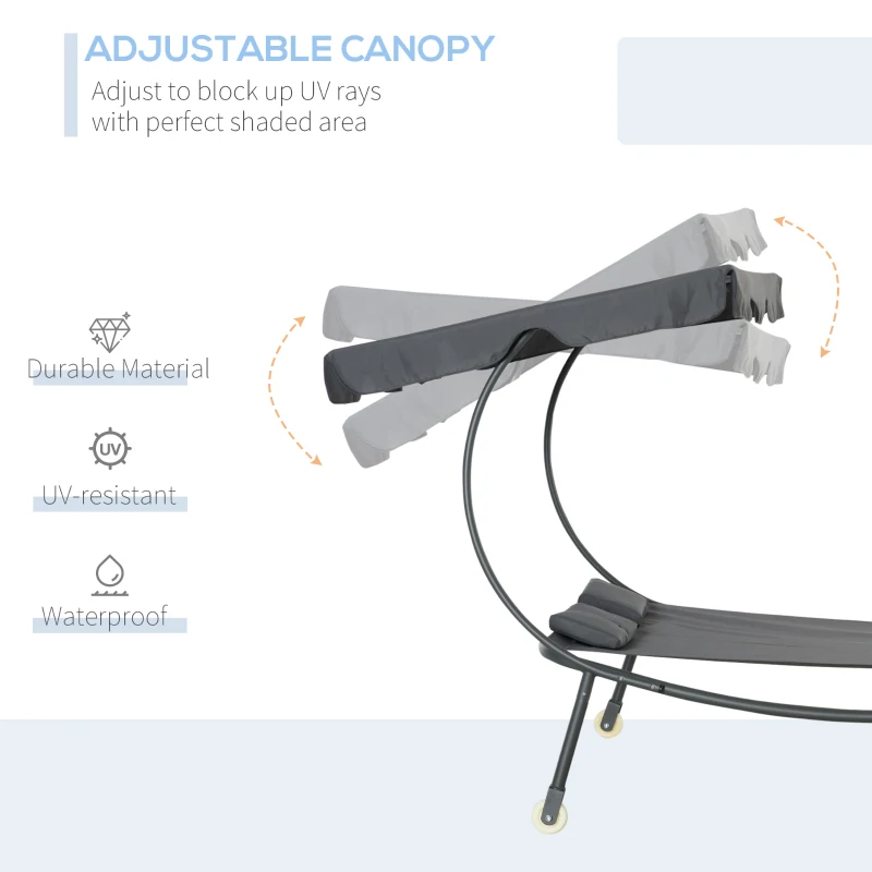 Outsunny Patio Double Chaise Lounge Chair, Outdoor Wheeled Hammock Daybed with Adjustable Canopy and Pillow for Sun Room, Garden, or Poolside, Grey