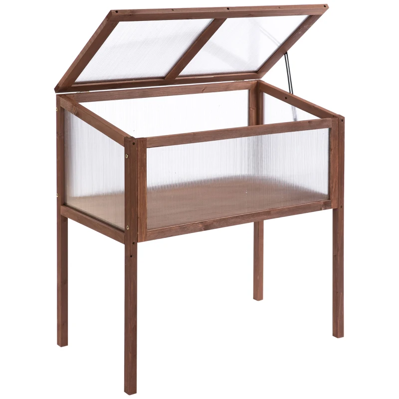 Outsunny 35"  x 20" x 36" Wooden Cold Frame Greenhouse, Garden Portable Raised Planter for Outdoor Indoor Use, Brown