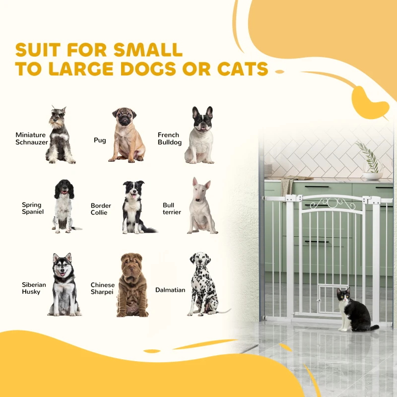 PawHut Dog Gate, Walk Through Pet Gate w/ Small Pet Door, Auto Close, for Doorways, House, Stair, 30"-41" W x 38" H