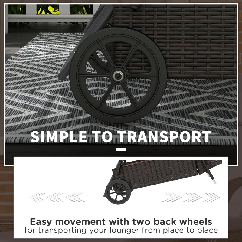 Outsunny Wicker Outdoor Chaise Lounge, 5-Level Adjustable Backrest PE Rattan Pool Lounge Chair with Wheels, Cushion & Headrest, Brown and Cream White