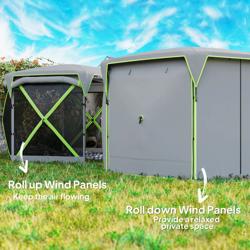Outsunny 11 x 11ft Pop Up Camping Gazebo, Screen Tent House with Removable Roof Cover, Roll-up Wind Panels for Camping, Backyard
