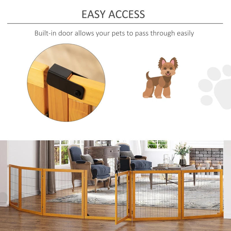 PawHut Wooden Freestanding Pet Gate w/ 2 Support Feet, Yellow