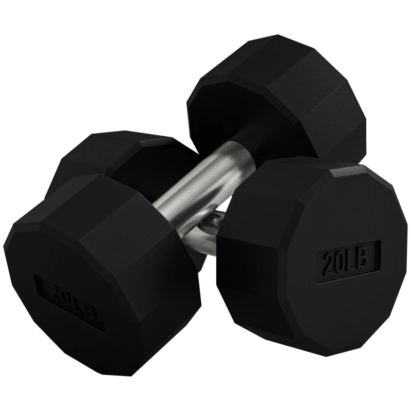 Soozier 2 x 20lbs Dumbbells Set with Non-Slip Grip, Rubber Covered Weights for Men Women Home Gym Workout