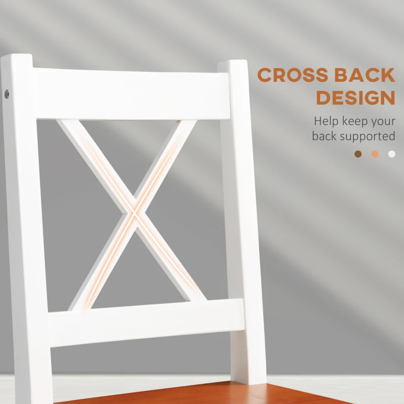 HOMCOM Farmhouse Wooden Dining Chairs Set of 4 with Cross Back, White