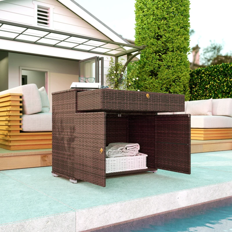Outsunny Outdoor Storage Cabinet, Waterproof PE Rattan Cabinet with Drawer for Indoor, Outdoor Swimming Pool, Mixed Brown