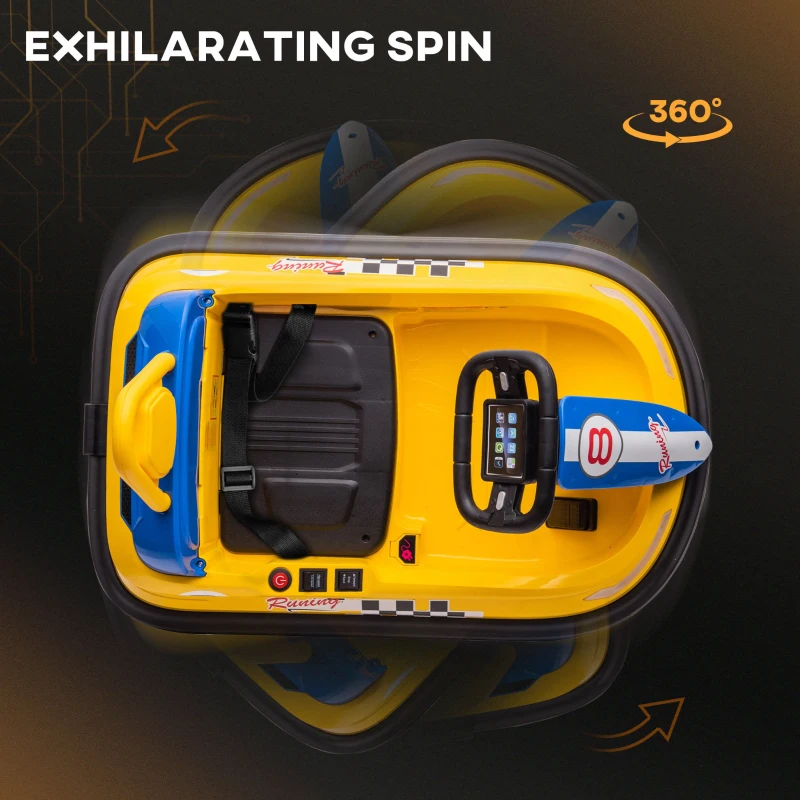 Aosom Bumper Car for Kids, 360° Rotation 6V Electric Ride On Bumper, Yellow