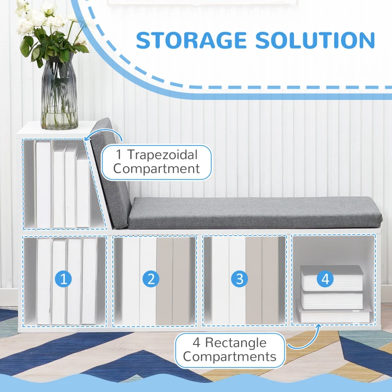 HOMCOM Multi-Purpose Bookshelf with 5 Cubes, 5-Cubby Bookcase with Cushioned Reading Nook and Storage Shelves, Grey