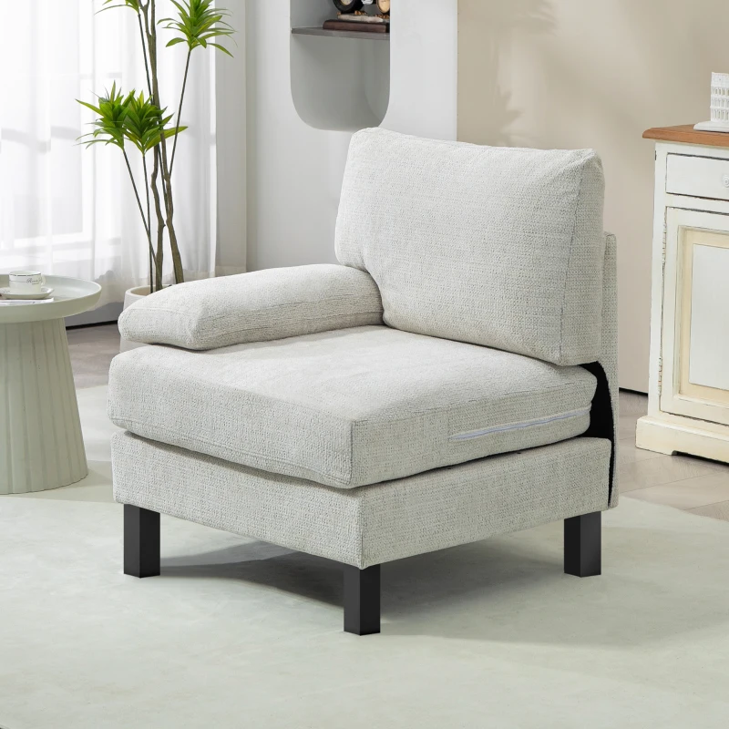 HOMCOM Left Side Module for Modular Sectional Sofa, Upholstered Armchair with Wood Legs and Pocket Spring, Cream White