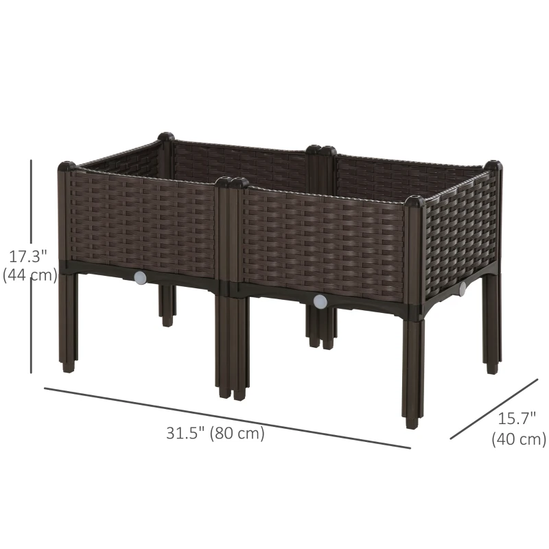 Outsunny 2-piece Raised Garden Bed PP Raised Flower Bed Plant Stand Stackable Vegetable Herb Grow Box