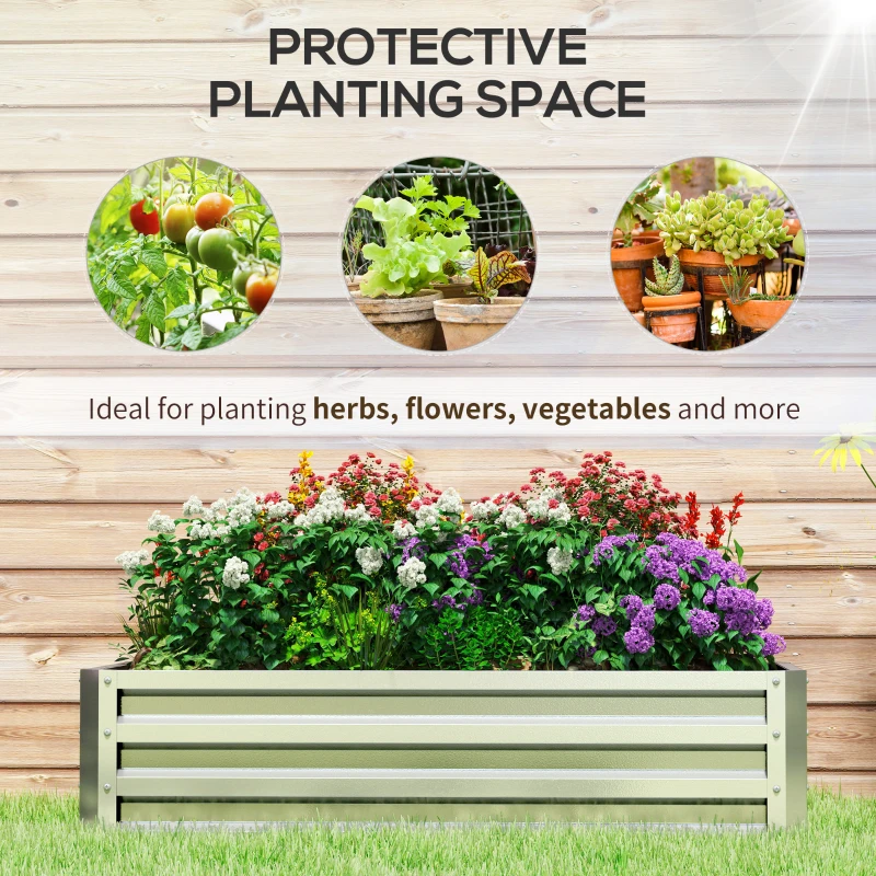 Outsunny Galvanized Raised Garden Bed, Outdoor Planter Box for Vegetables, Flowers, Herbs, 4' x 2' x 1', Silver