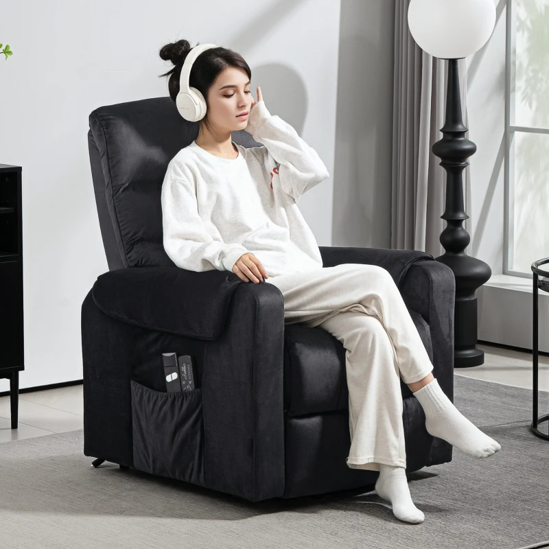 HOMCOM Lift Chair for Elderly, Massage Recliner Chair with 8 Vibration Points, Footrest, Remote Control, Side Pockets, Black