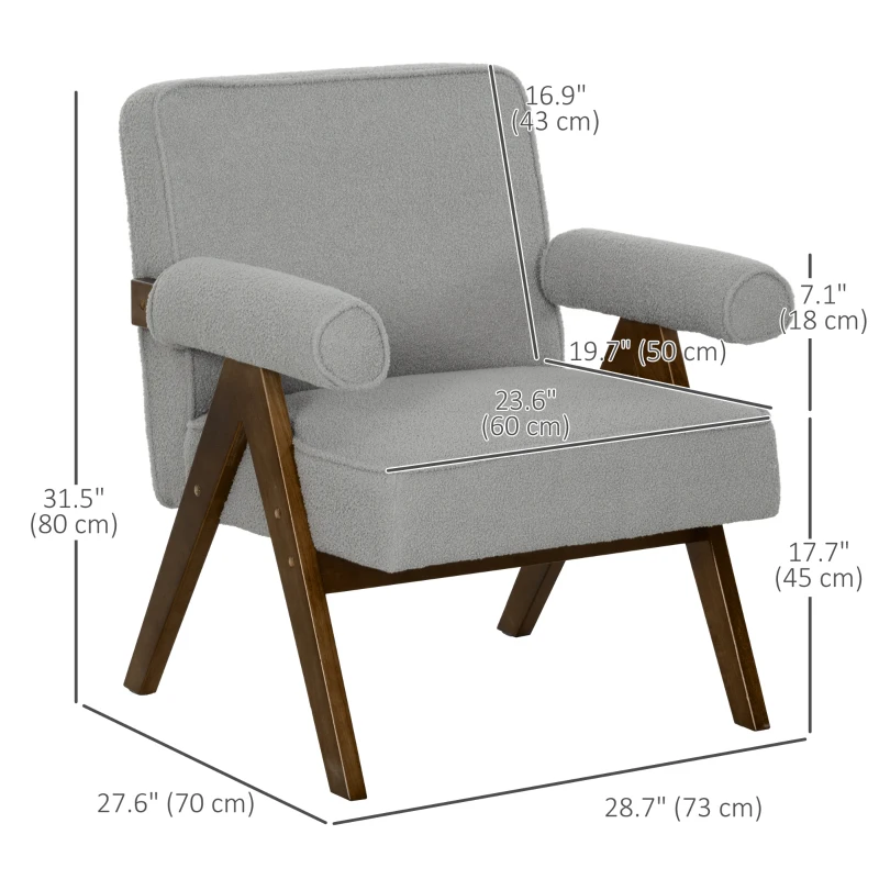 HOMCOM Cashmere Accent Chair Armchair with Wide Seat and Soft Padded Armrests for Reading, Bedroom, Light Grey