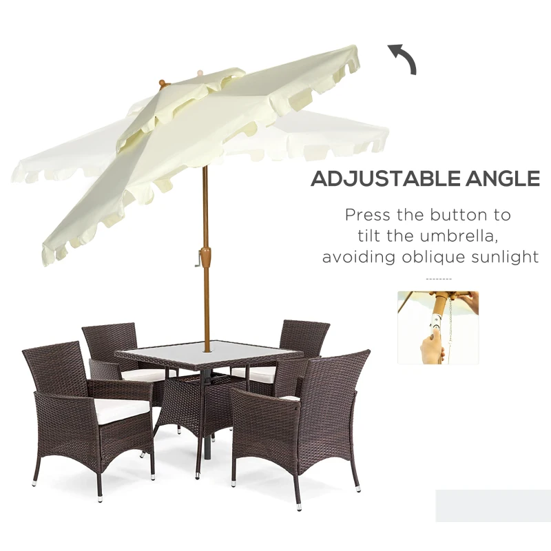 Outsunny 9' Patio Umbrella with Push Button Tilt and Crank, Double Top Ruffled Outdoor Market Table Umbrella with 8 Ribs, for Garden, Deck, Pool, Cream White