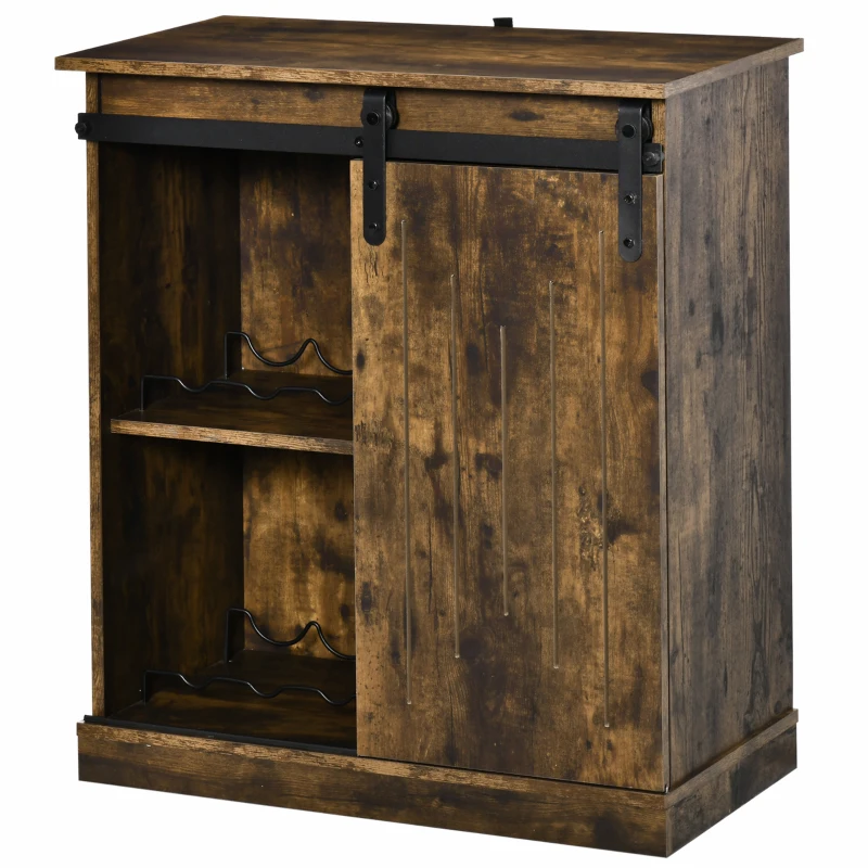 HOMCOM Industrial Wine Cabinet, Sideboard Storage Cabinet, Serving Bar Buffet with Sliding Barn Door and 6-Bottle Wine Rack, Brown