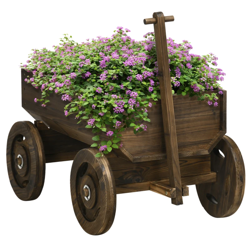 Outsunny Wooden Raised Garden Bed, Flower Cart w/ Wheels, Planters for Outdoor Plants, Backyard, Patio, Deck, Garden Decor