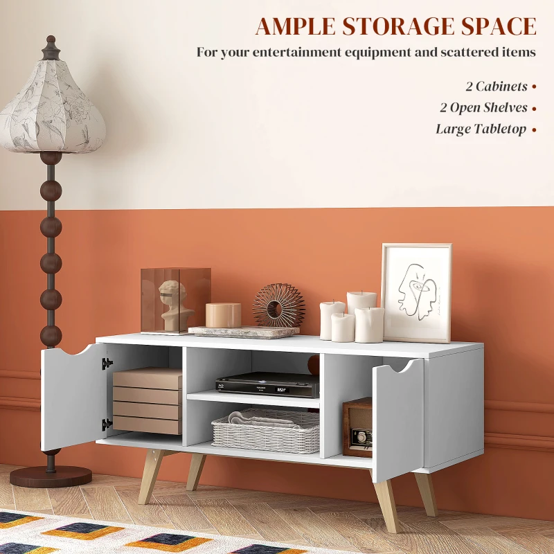 HOMCOM TV Stand with 2 Storage Cabinet Stand for TV's up to 50" for Living Room Office, Storage Entertainment Center, White
