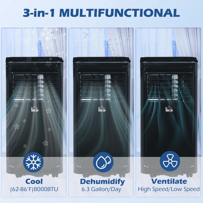 HOMCOM 10000 BTU Portable Air Conditioner Fan w/ Remote for Rooms Up to 441 Sq. Ft., Evaporative Cooler AC Unit Black