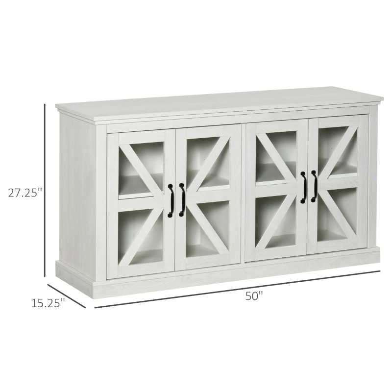 HOMCOM Sideboard Buffet Cabinet, Glass Door Credenza, Coffee Bar Cabinet with Adjustable Shelf, White