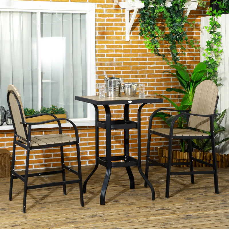 Outsunny Aluminum Frame 3 Piece Bar Set, High Top Patio Table and Chairs Set, Bistro Set with Umbrella Hole