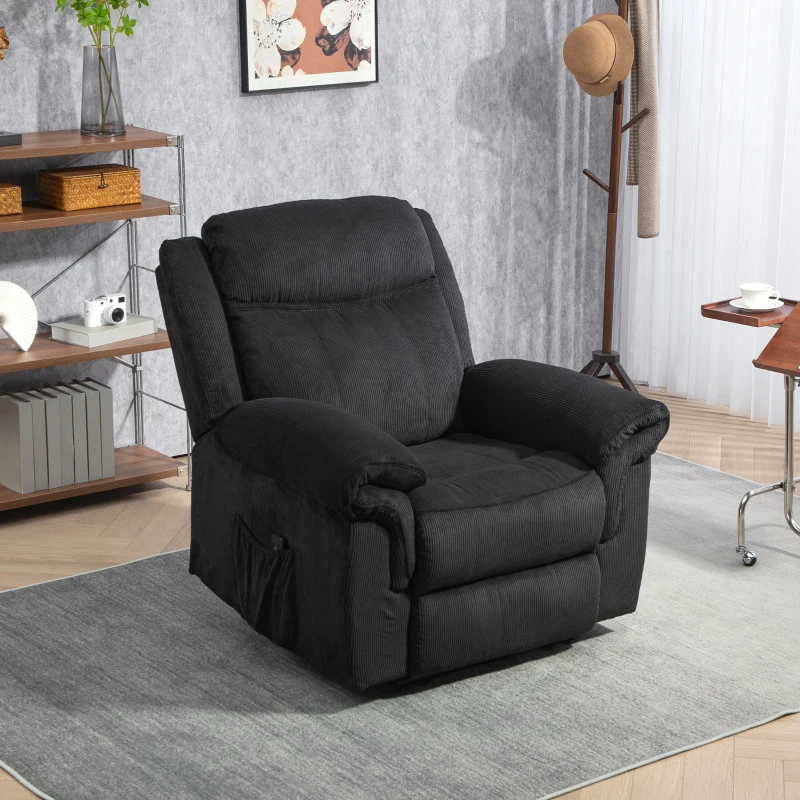 HOMCOM Manual Recliner Chair with Vibration Massage, Side Pockets, Corduroy Reclining Chair for Living Room, Black