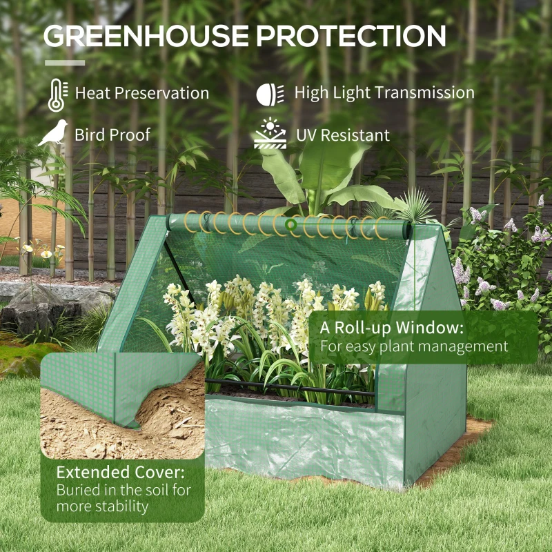 Outsunny Raised Garden Bed, Outdoor Metal Planter Box with Mini Greenhouse, Green and Silver