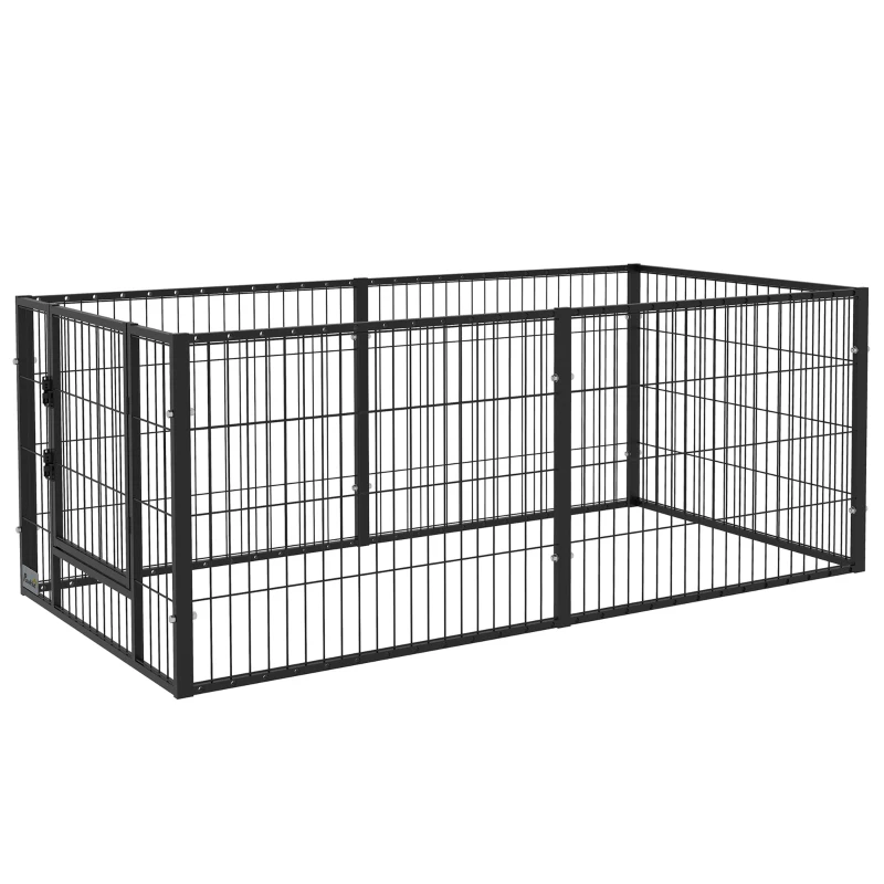 PawHut 6 Panel Dog Playpen Dog Pen Metal Pet Fence for Outside Indoor, Adjustable Width, Heavy Duty Steel Frame, 32.5"-59"W x 24"D x 24''H Black