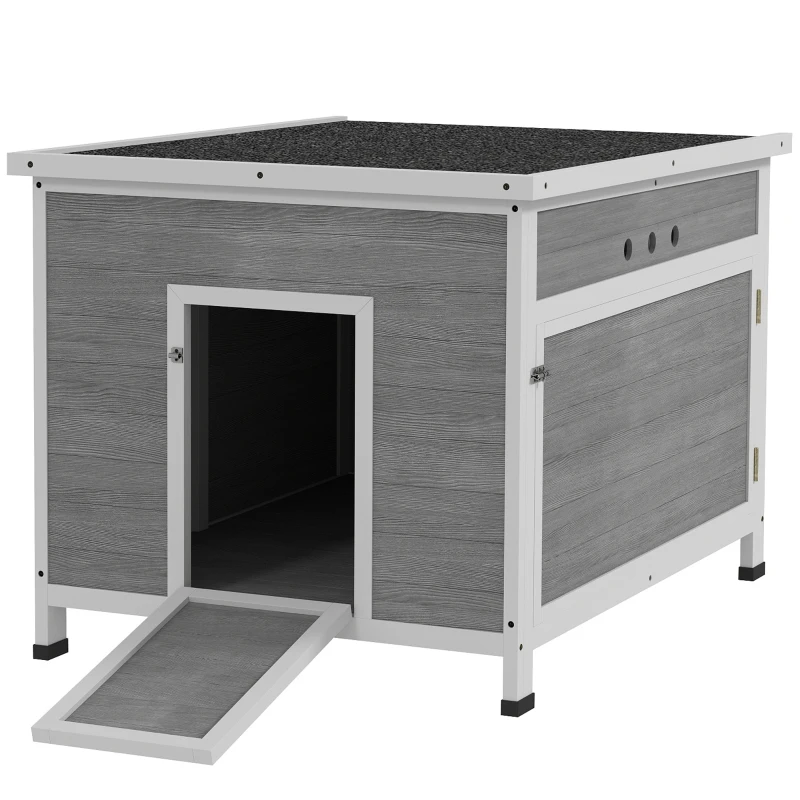 PawHut Wooden Duck Coop with Openable Roof, Removable Floor, Double Doors, Ramp, for 3-6 Ducks, Chickens, 30" x 38" x 30"