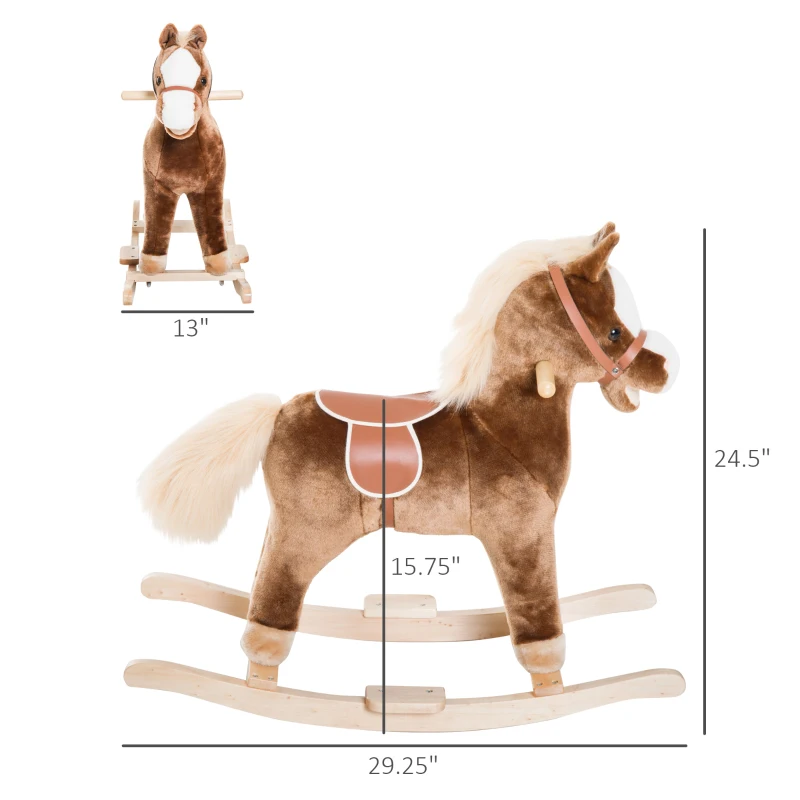 Qaba Kids Rocking Horse Plush Toddler Rocker Wooden Base Ride On Toy