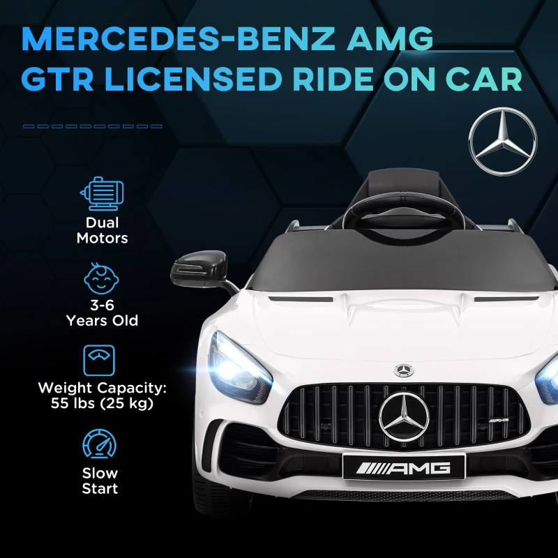 Qaba Mercedes-Benz AMG GTR Licensed 12V Battery Powered Kids Electric Car w/ Remote Control & Soft Start, White