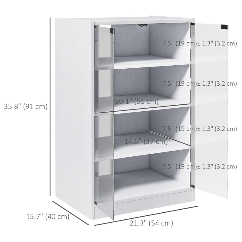 HOMCOM 5-Tier Media Cabinet, Media Stand with Adjustable Shelves, Tempered Glass Doors, and Cable Management, Distressed White