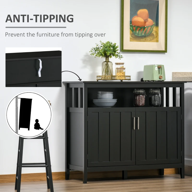 HOMCOM Sideboard Buffet Cabinet, Coffee Bar Cabinet with 2 Doors and Adjustable Shelves, Console Table for Kitchen Entryway Living Room, Black