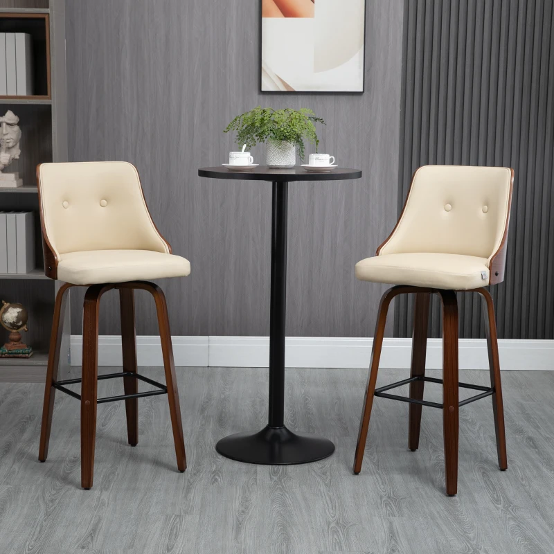 HOMCOM Bar Height Bar Stools, PU Leather Swivel Barstools with Footrest and Tufted Back, Set of 4, Beige