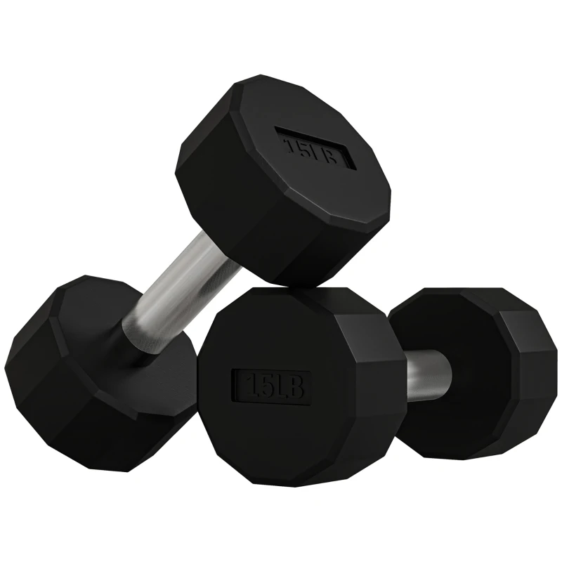 Soozier 2 x 15lbs Dumbbells Set with Non-Slip Grip, Rubber Covered Weights for Men Women Home Gym Workout