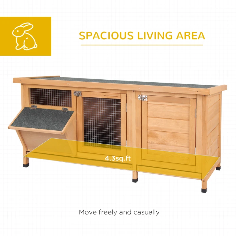 PawHut Wooden Rabbit Hutch Bunny Cage Guinea Pig House Outdoor with Sliding Out Tray, Openable Roof, Feeding Trough, Yellow